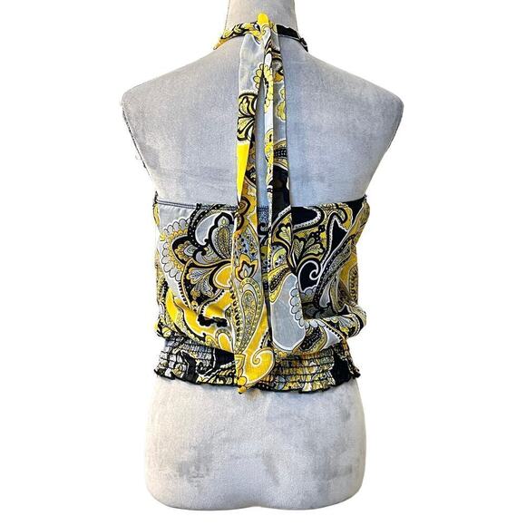 Do & Be Women’s Blouse Paisley Cropped Smocked Waist Tie Neck Y2k Party 70s - Picture 2 of 7